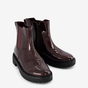 NWOT TOMS Bennet Purple Glitter Chelsea Ankle  Boots Big Girls Sz 1